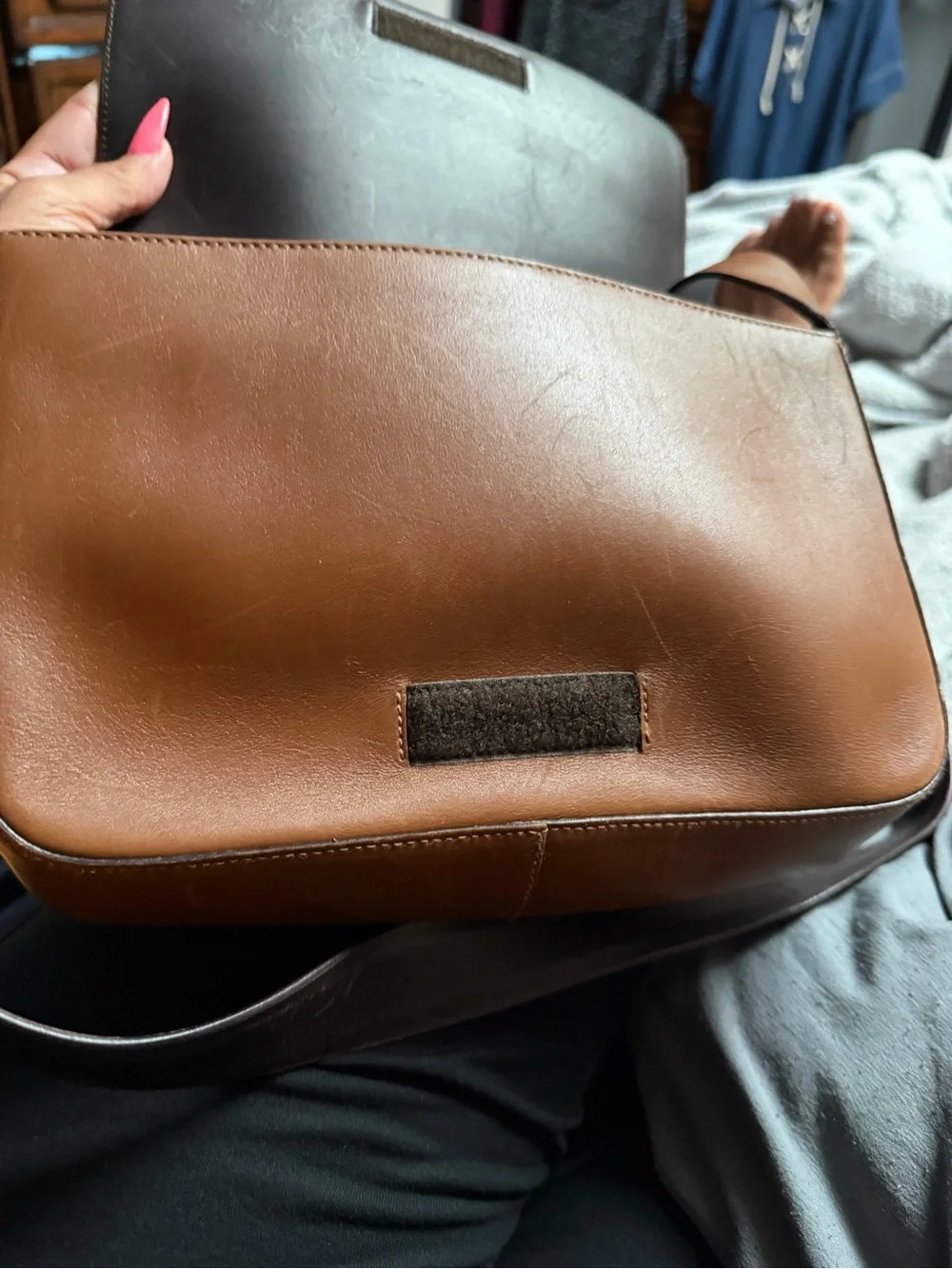 PRADA Tan Leather Messenger Bag with Wide Shoulder Strap